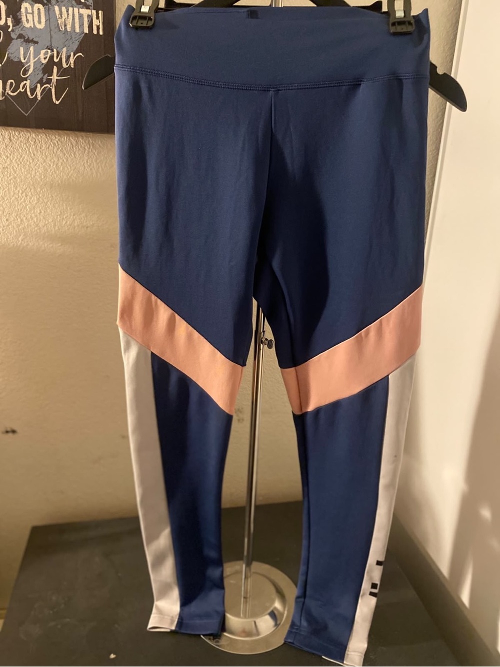 adidas Navy Leggings with Blush and Light Gray Panels